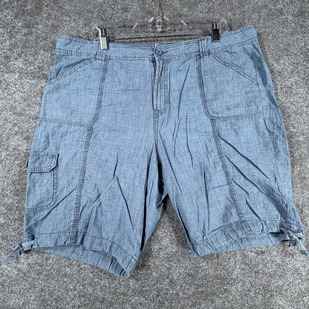 St‎ Johns Bay Cargo Shorts Womens 18 Blue Chambray Utility Pockets Draw Cord Hem